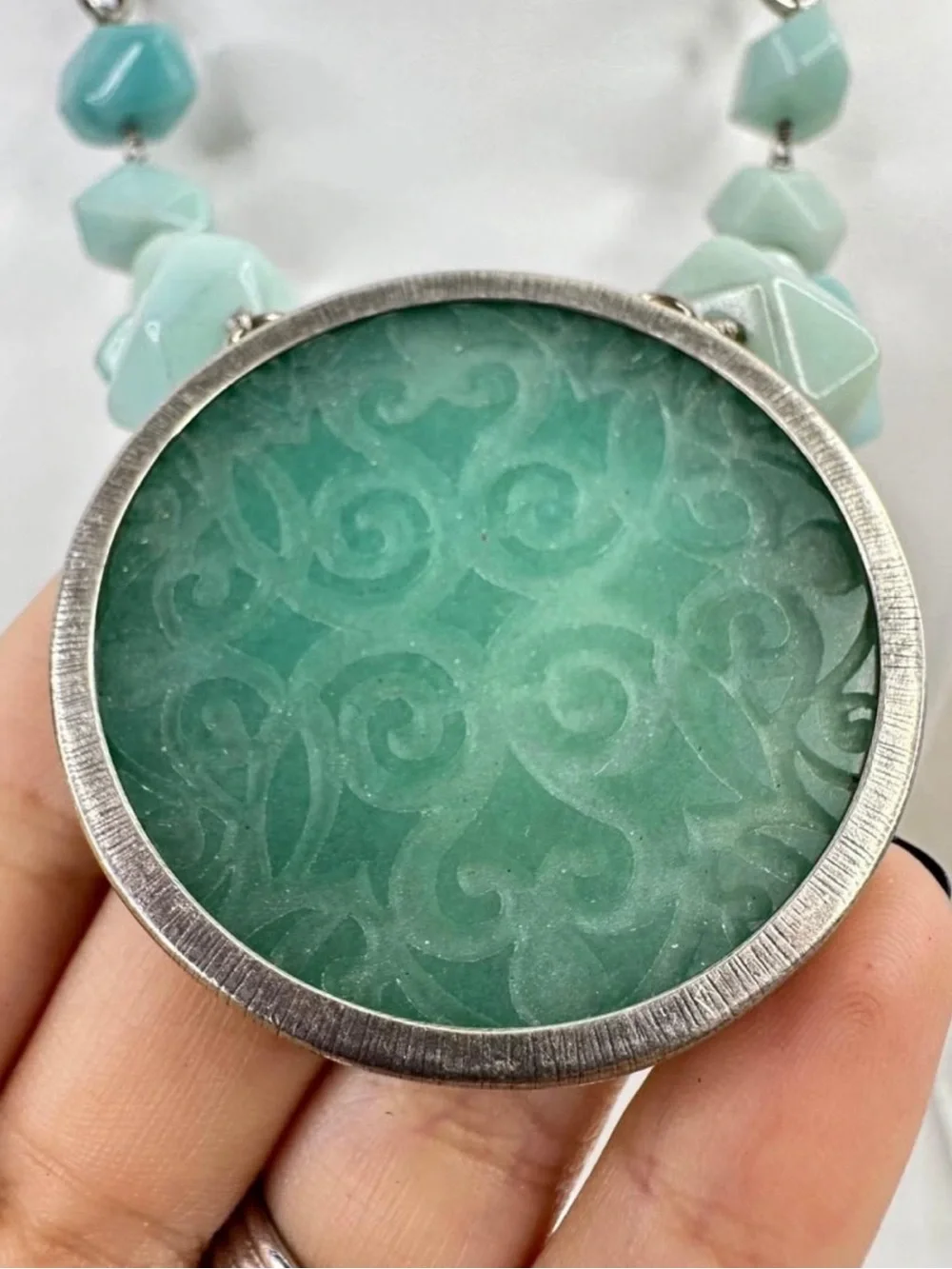 Silpada Sterling Silver Blue Quartz Etched Pendant Necklace (Retired)